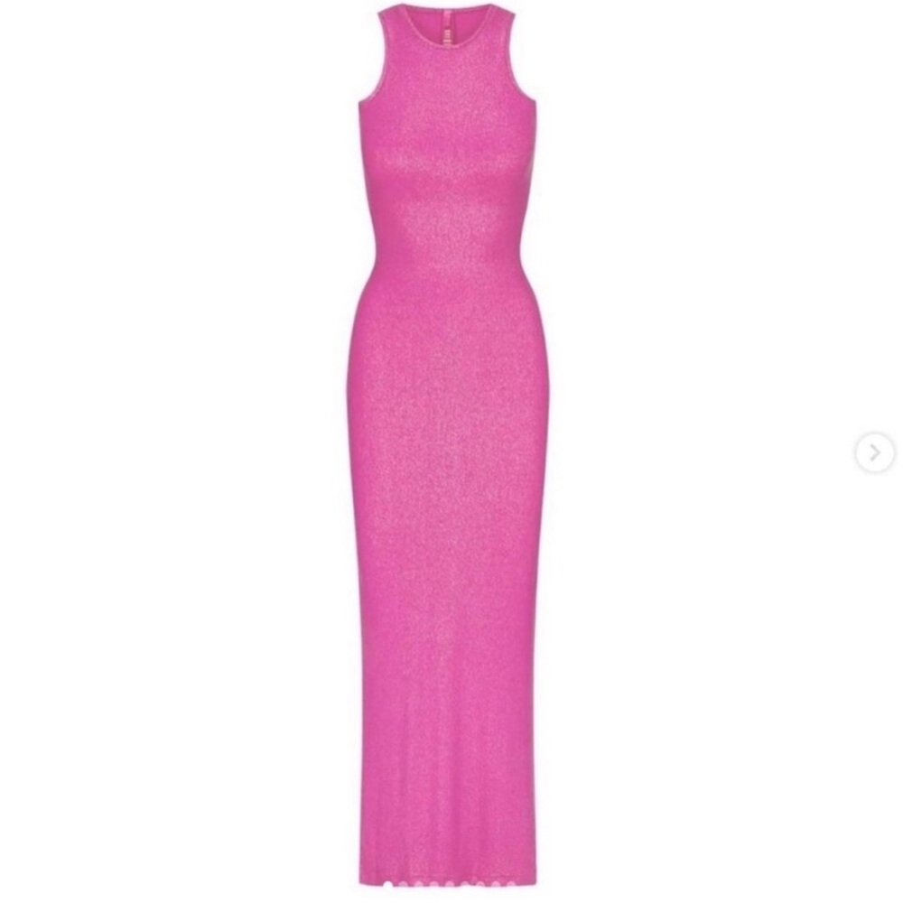 NWT SKIMS SOFT LOUNGE FUCHSIA SHIMMER RACERBACK SLEEVELESS TANK MAXI DRESS